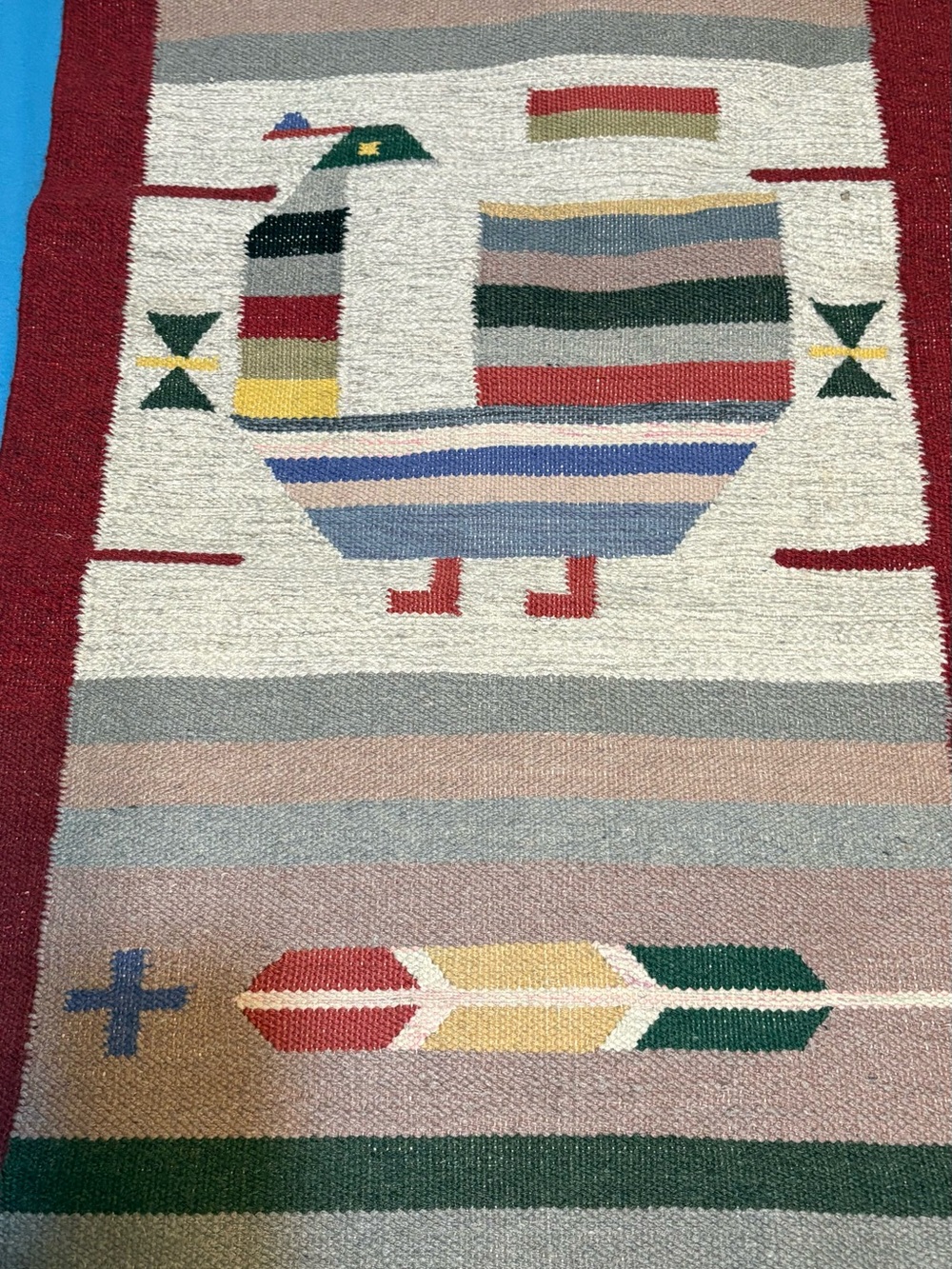 Handwoven Multicolor Folk Bird Accent Rug - No Brand